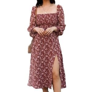 Reformation. Cello Smocked  Midi Dress.